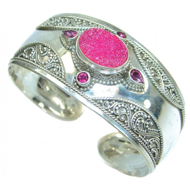 Luxury Pink Innuedo Druzy .925 Sterling Silver handmade Cuff/Bracelet