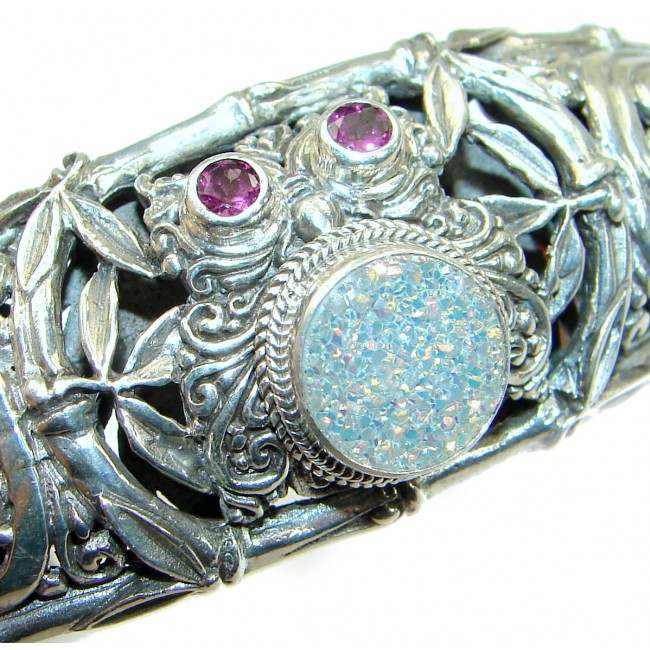 Owl Bali Made Pink Druzy .925 Sterling Silver handcrafted Bracelet / Cuff