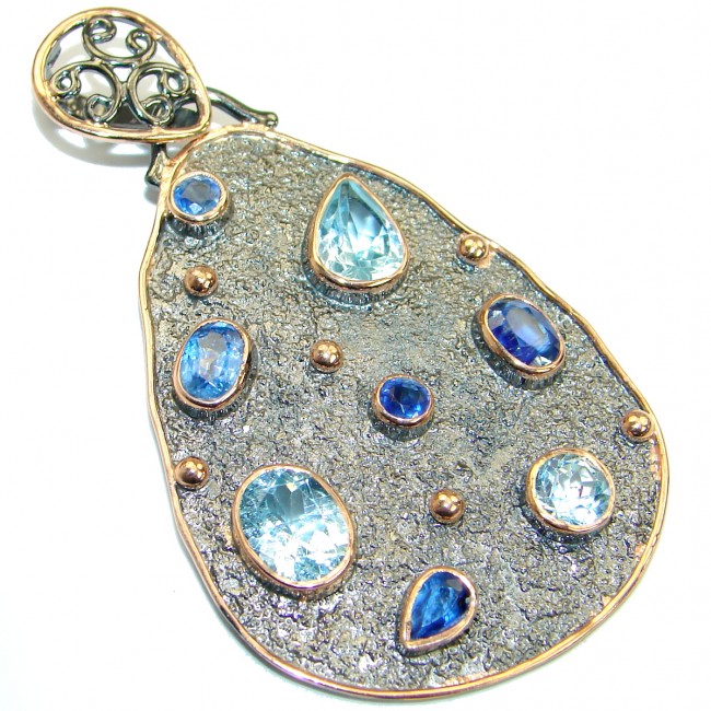 Blue Aura Kyanite Swiss Blue Topaz .925 Sterling Silver handmade Pendant