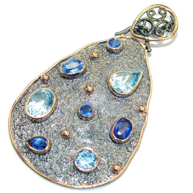 Blue Aura Kyanite Swiss Blue Topaz .925 Sterling Silver handmade Pendant
