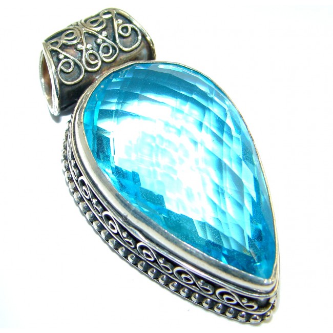 Swiss Blue quartz .925 Sterling Silver handmade pendant