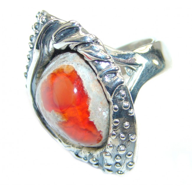 Mexican Opal oxidized .925 Sterling Silver handcrafted ring size 8 adjustable