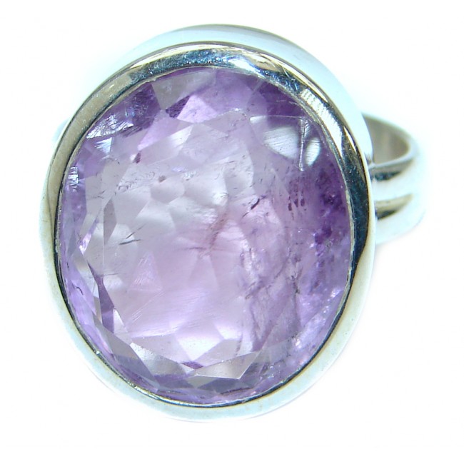 Oval Cut genuine Amethyst .925 Sterling Silver handcrafted ring s. 7