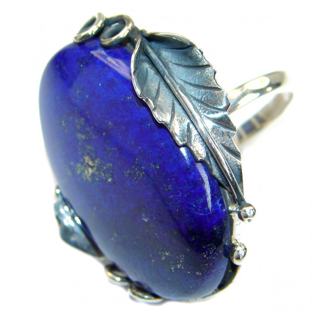 Genuine Lapis Lazuli Two tones .925 Sterling Silver handmade Ring size 8 adjustable
