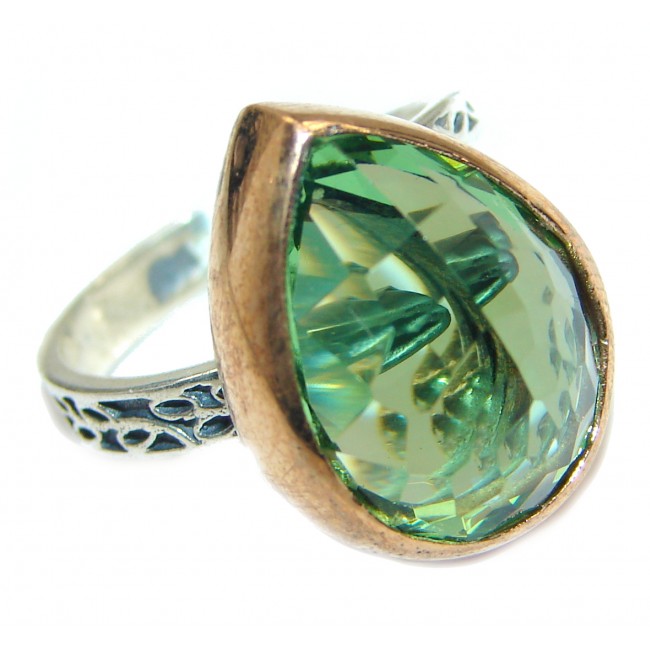 lab. Emerald .925 Sterling Silver handmade Cocktail Ring s. 7 adjustable