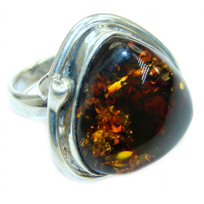 Genuine Baltic Polish Amber .925 Sterling Silver handmade Ring size 7 1/4