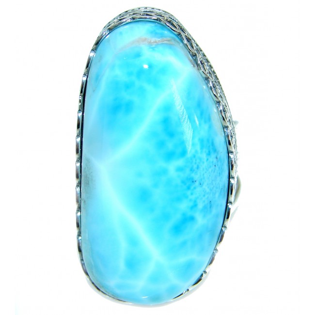 Genuine 95 ct Larimar oxidized .925 Sterling Silver handcrafted Ring s. 7 adjustable