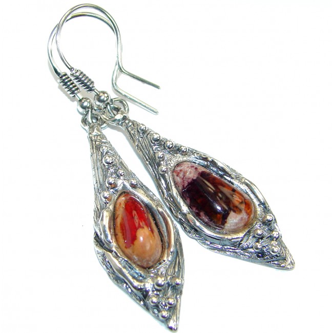 Unique Mexican Fire Opal oxidized .925 Sterling Silver handmade earrings