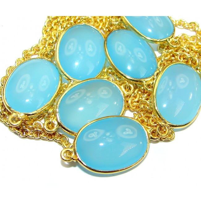 36 inches genuine Chalcedony Agate 14K Gold over .925 Sterling Silver handmade Station Necklace