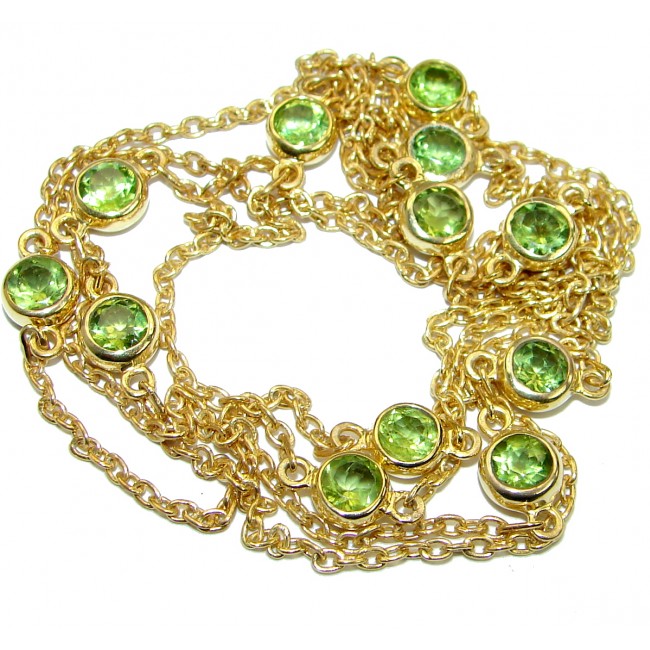 36 inches Genuine Peridot 14K Gold over .925 Sterling Silver Station handmade necklace