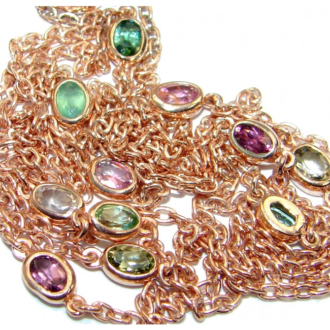 38 inches Genuine Watermelon Tourmaline Rose Gold over .925 Sterling Silver handmade necklace