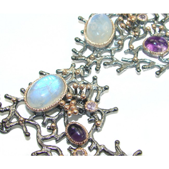 Golden Reef Amethyst Fire Moonstone Gold Rhodium over .925 Sterling Silver handcrafted necklace