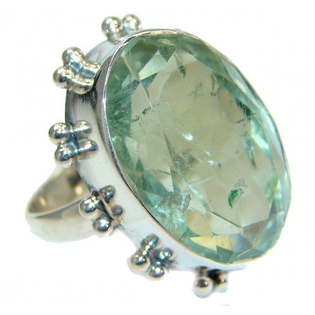 Green Amethyst .925 Sterling Silver handmade Cocktail Ring s. 9