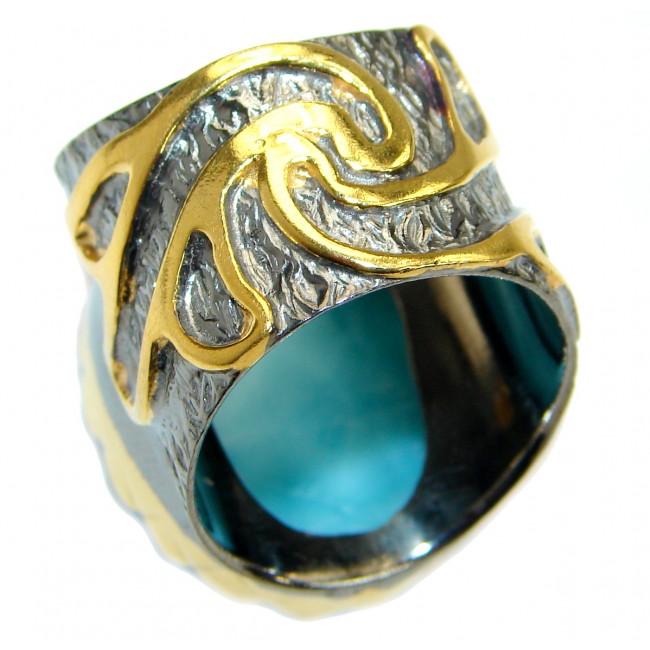 Genuine Larimar 14K Gold over .925 Sterling Silver handcrafted Cocktail Ring s. 8