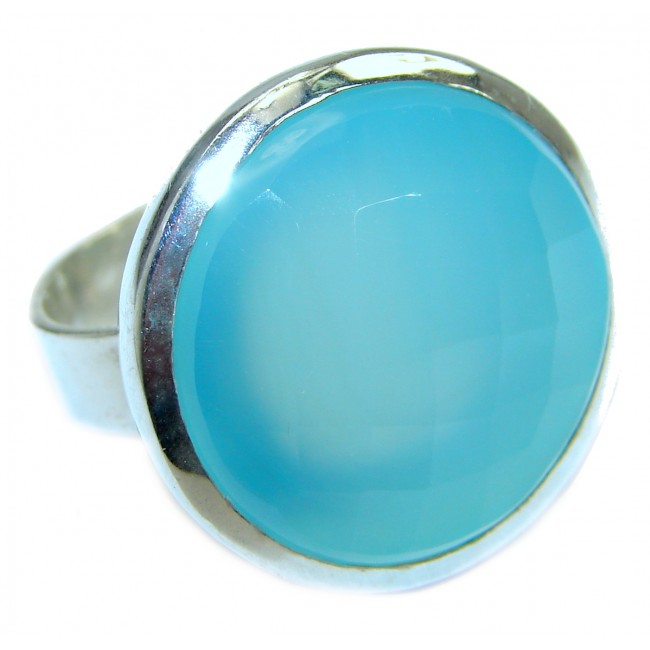 Blue Chalcedony Agate .925 Sterling Silver handcrafted Ring s. 7 1/4