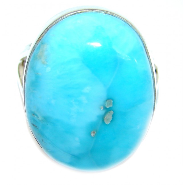 Genuine 95 ct Larimar oxidized .925 Sterling Silver handcrafted Ring s. 7