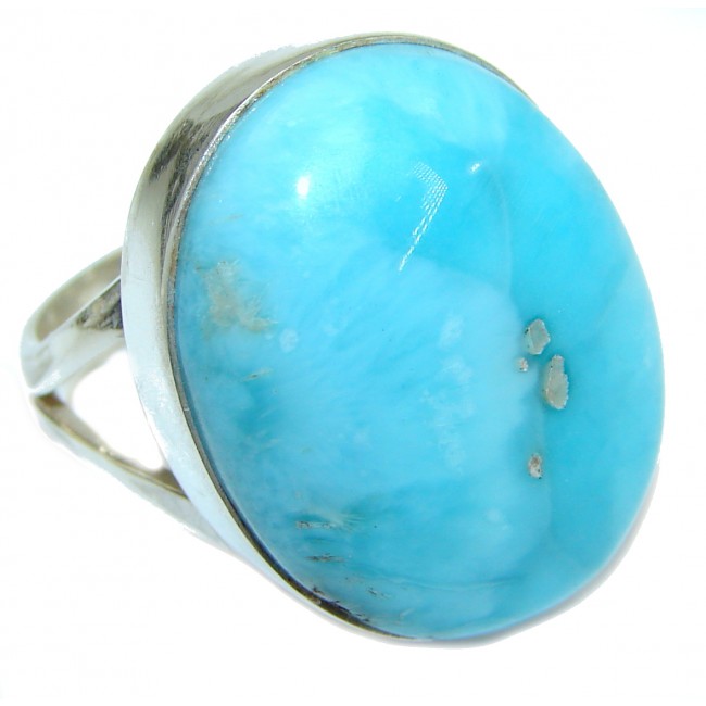 Genuine 95 ct Larimar oxidized .925 Sterling Silver handcrafted Ring s. 7