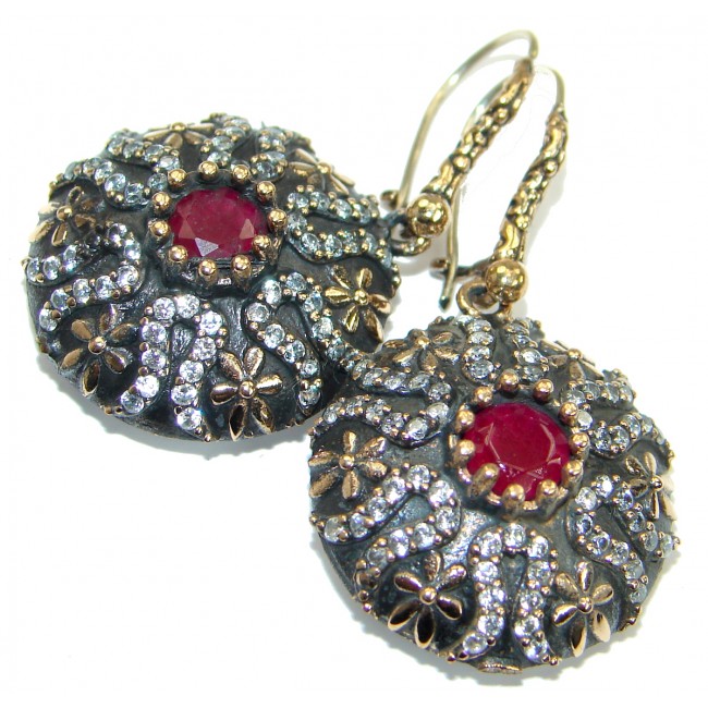 Unique created Ruby .925 Sterling Silver handmade earrings