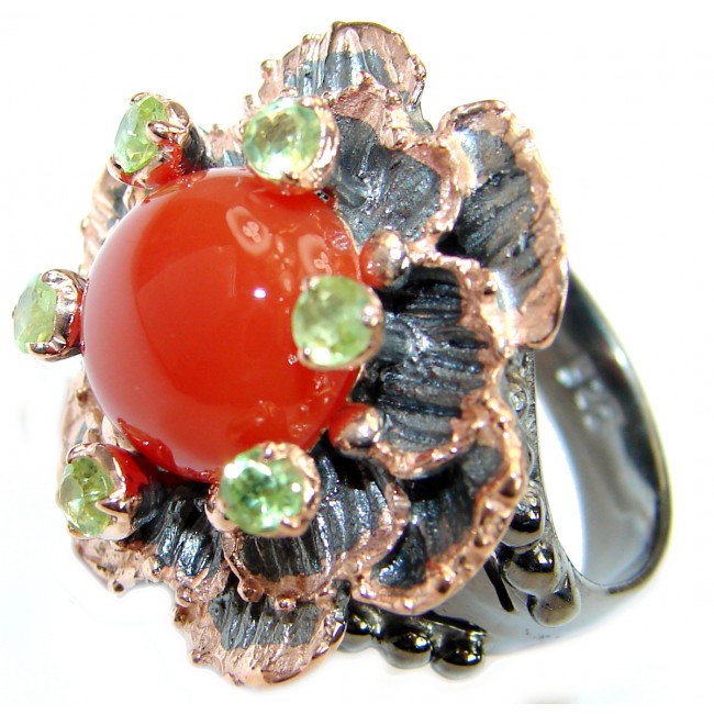 Genuine Carnelian Peridot Rose Gold over .925 Sterling Silver handmade Ring Size 9