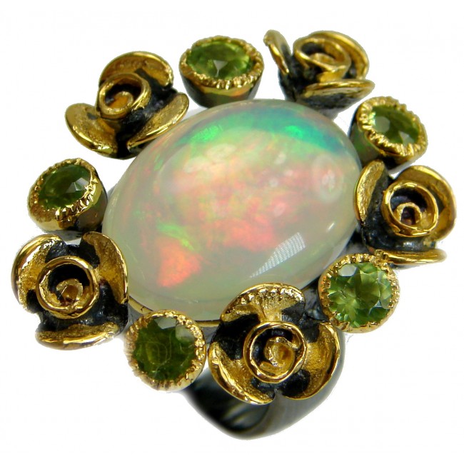 Inspiration 35ct Ethiopian Fire Opal 14K Gold Rhodium over .925 Sterling Silver ring s. 7 adjustable