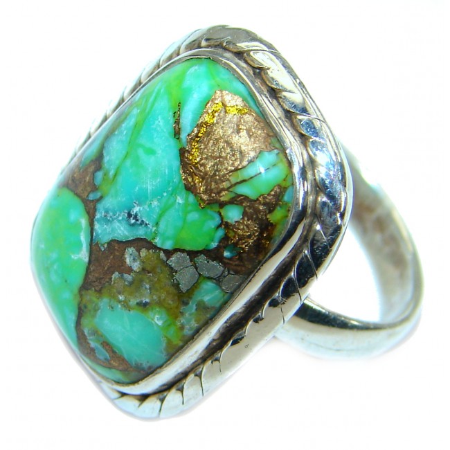 Copper Green Turquoise .925 Sterling Silver handmade Ring s. 7 1/4