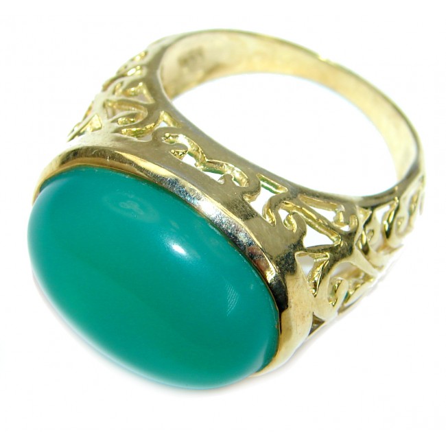 Incredible Green Jade 14 K Gold over .925 Sterling Silver handmade ring s. 10
