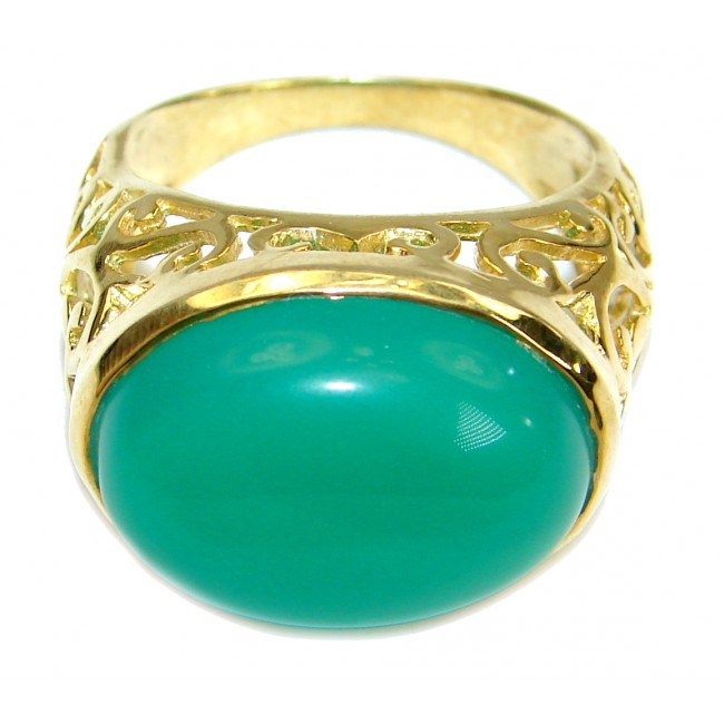 Incredible Green Jade 14 K Gold over .925 Sterling Silver handmade ring s. 10
