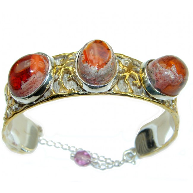 Bohemian Style Mexican Fire Opal 18k Gold Rhodium over .925 Sterling Silver Bracelet / Cuff