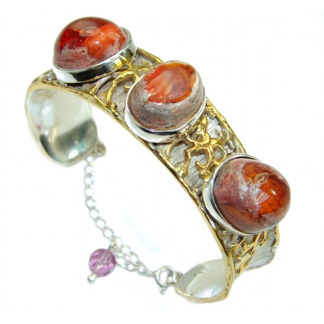 Bohemian Style Mexican Fire Opal 18k Gold Rhodium over .925 Sterling Silver Bracelet / Cuff