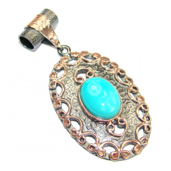 Exquisite Sleeping Beauty Turquoise Rose Gold Rhodium over .925 Sterling Silver handmade Pendant