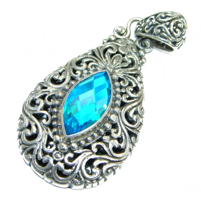 Royal Aqua Blue Magic Topaz .925 Sterling Silver handmade Pendant