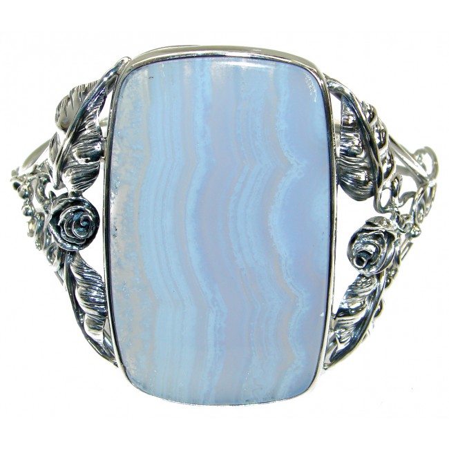 Julietta Lace Blue Botswana Agate .925 Sterling Silver handmade Bracelet / Cuff