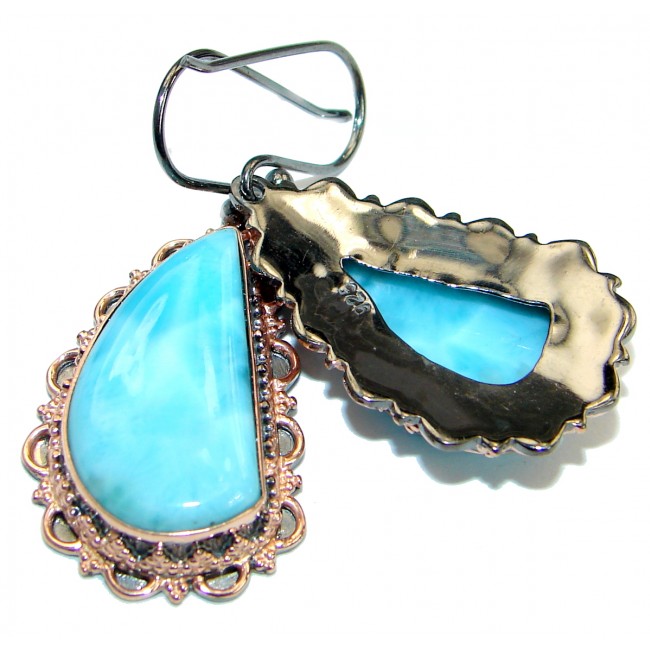 Caribbean Blue Larimar Rose Gold over .925 Sterling Silver handcrafted earrings