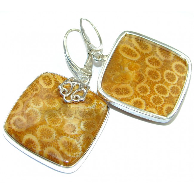Genuine Fossilized Coral .925 Sterling Silver handmade earrings