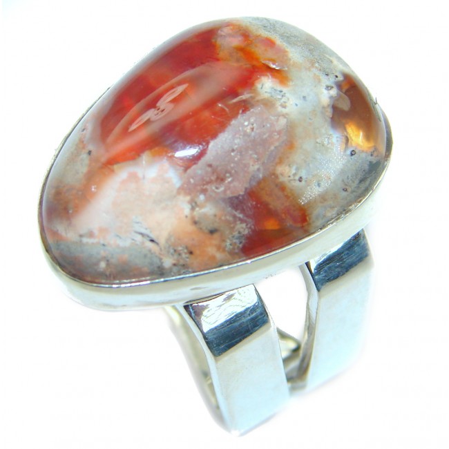 Huge Mexican Fire Opal .925 Sterling Silver handcrafted ring size 8