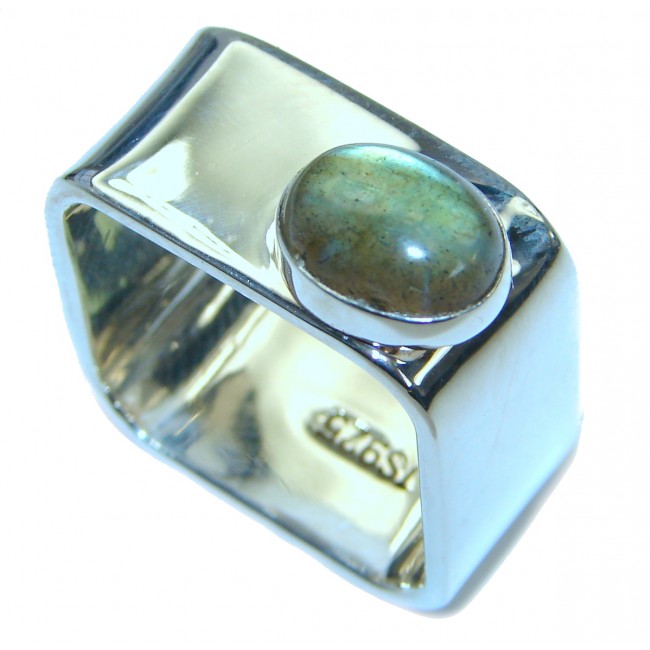 Blue Fire Labradorite .925 Sterling Silver handmade ring size 8