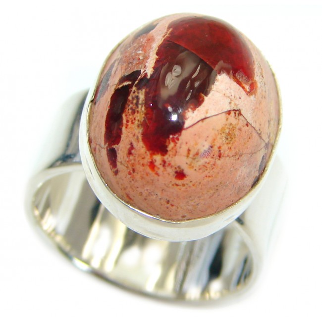 Huge Mexican Fire Opal .925 Sterling Silver handcrafted ring size 7 1/4