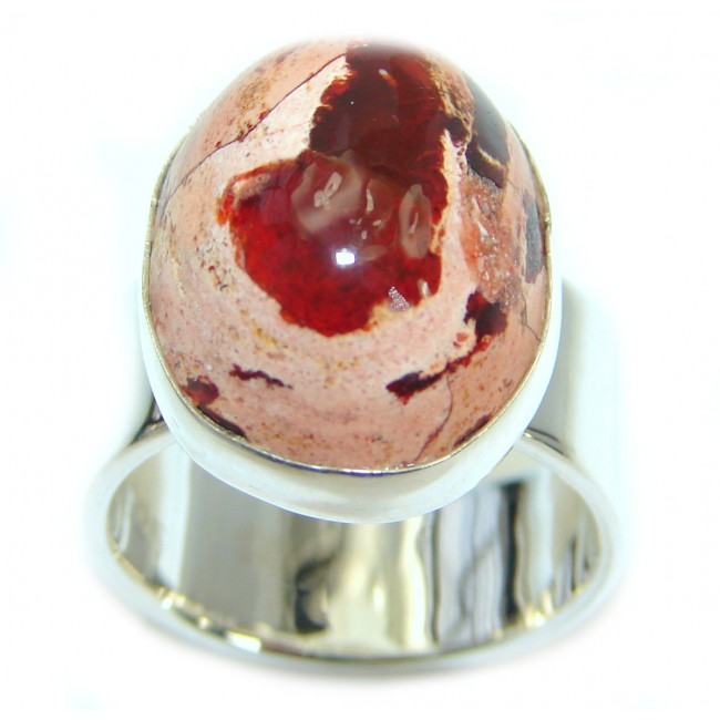 Huge Mexican Fire Opal .925 Sterling Silver handcrafted ring size 7 1/4