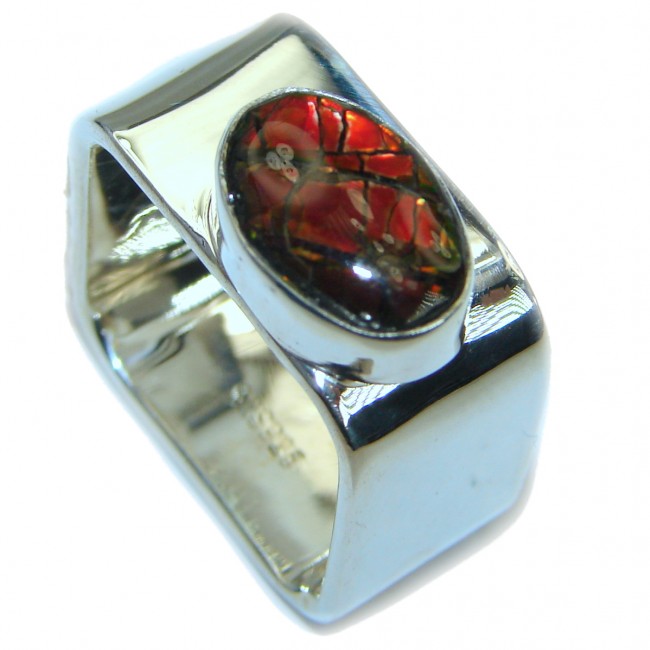 Pure Energy Fire Genuine Canadian Ammolite .925 Sterling Silver handmade ring size 7 1/2