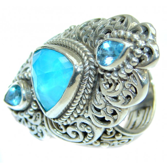 Energazing Swiss Blue Topaz MOP .925 Sterling Silver handmade Ring size 8