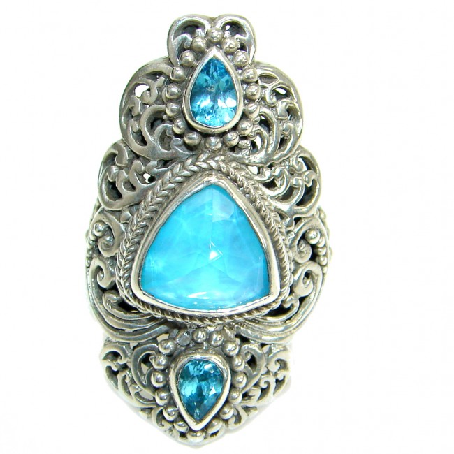 Energazing Swiss Blue Topaz MOP .925 Sterling Silver handmade Ring size 8