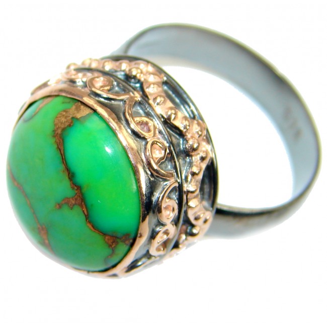 Copper Green Turquoise .925 Sterling Silver handmade Ring s. 7 adjustable