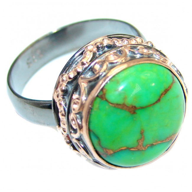 Copper Green Turquoise .925 Sterling Silver handmade Ring s. 7 adjustable