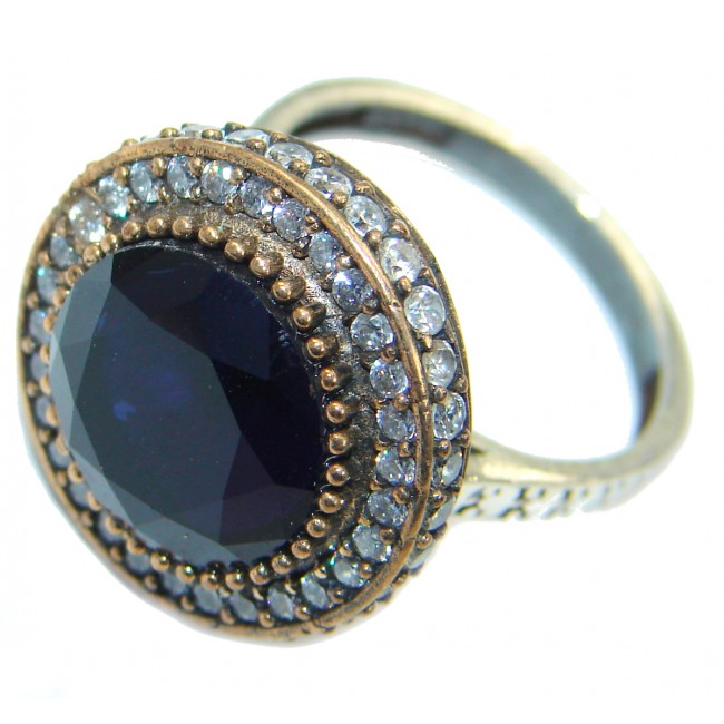 Created Blue Sapphire & White topaz Sterling Silver Ring s. 7 1/4