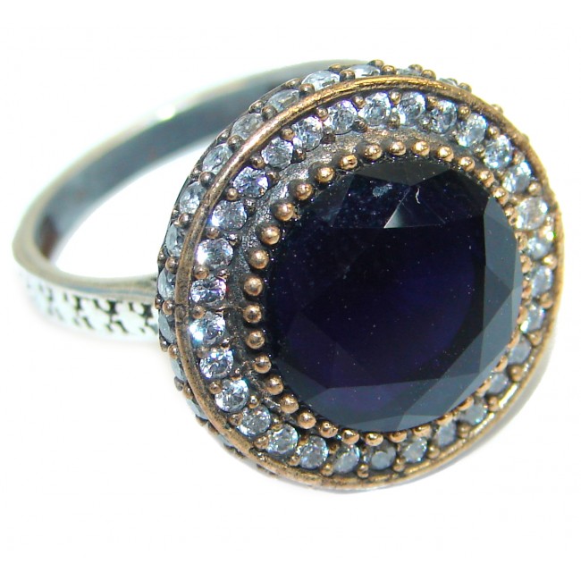 Created Blue Sapphire & White topaz Sterling Silver Ring s. 7 1/4