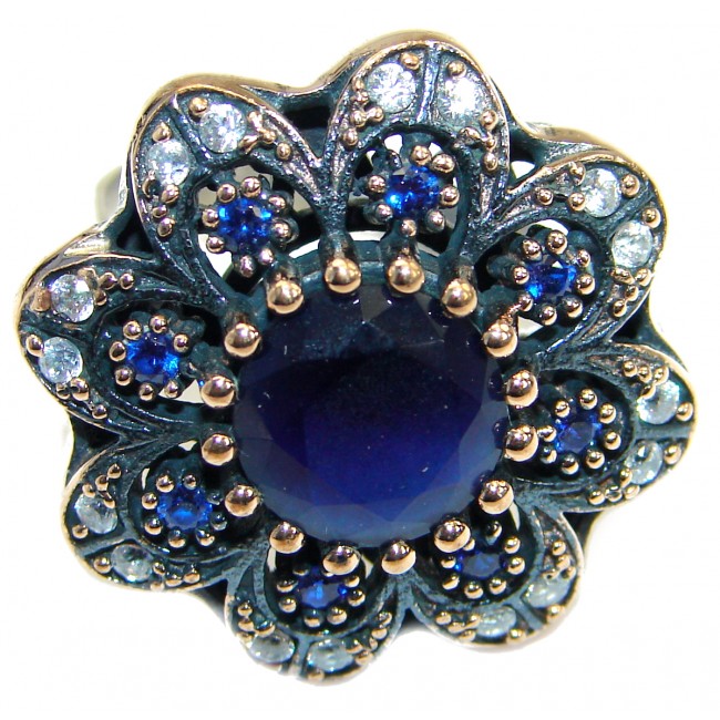 Created Blue Sapphire & White topaz Sterling Silver Ring s. 9 1/4