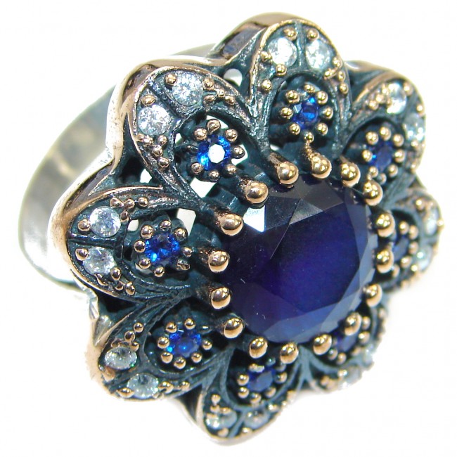 Created Blue Sapphire & White topaz Sterling Silver Ring s. 9 1/4