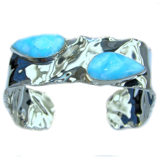 Fine Art Always Together Blue Larimar hammered .925 Sterling Silver Bracelet / Cuff