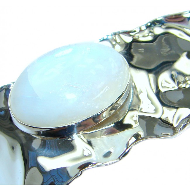 Real Treasure Fire Moonstone hammered .925 Sterling Silver Bracelet / Cuff
