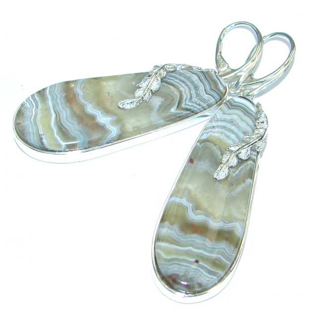 Large Crazy Lace Agate .925 Sterling Silver handcrafted earrings
